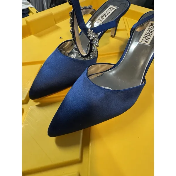 Jewel Badgley Mischka Robles Kitten Heel Evening Pumps Navy Satin Size 7 - Image 9