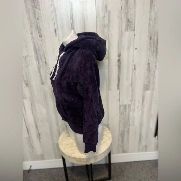 No Boundaries Dark Purple Fleece Fuzzy Hoodie Womens Size Small S Teddy Pullover - Image 2