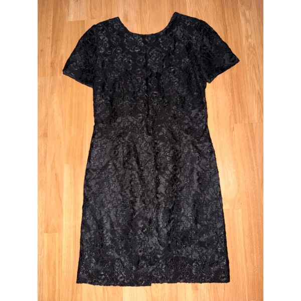 Santa Fe by Jim Tremblay Black Lace Open Back Tie Cocktail Dress Size 10 - Image 3