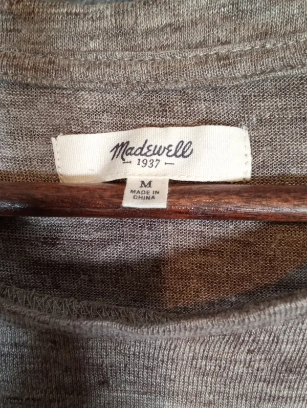 Madewell Heather Taupe Brown Striped Linen Summer Coastal Minimalist Top M - Image 2
