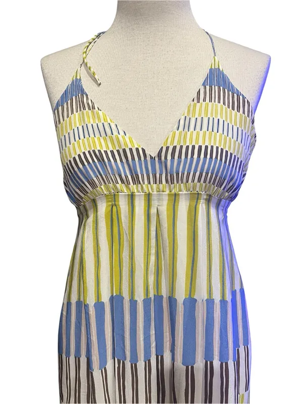 Massimo Dutti Silk Maxi Halter Slip Dress (2) Painterly Stripes Multicolor Boho - Image 4