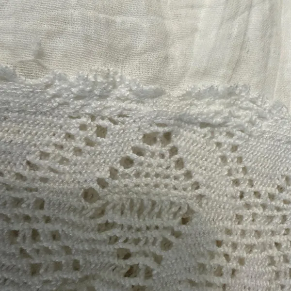 Vtg Women Off Shoulder Dress L White Small‎ Boho Cottagecore Lace Tiered Fairy - Image 6