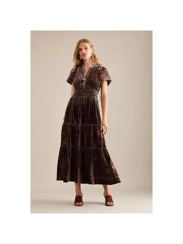 NWT by Anthropologie The Somerset Maxi in Chocolate Brown Velvet Edition Dress L - Image 2