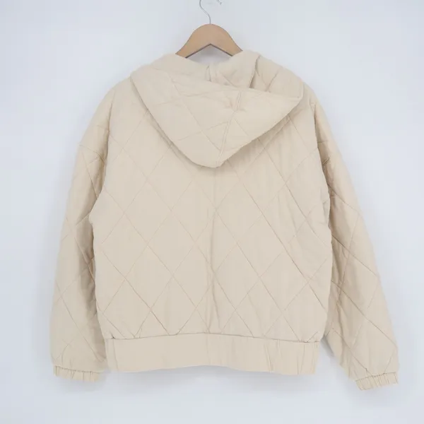 Wild Fable Quilted Jacket Womens Small Cream Full Zip Cotton Hooded Long Sleeve - Image 7