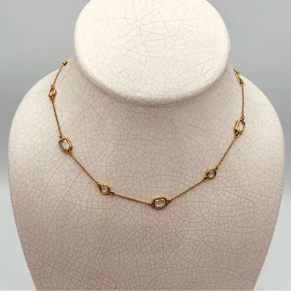 Kate Spade New York Gold Tone Clear Crystal Station Necklace Emerald & Round Cut - Image 6