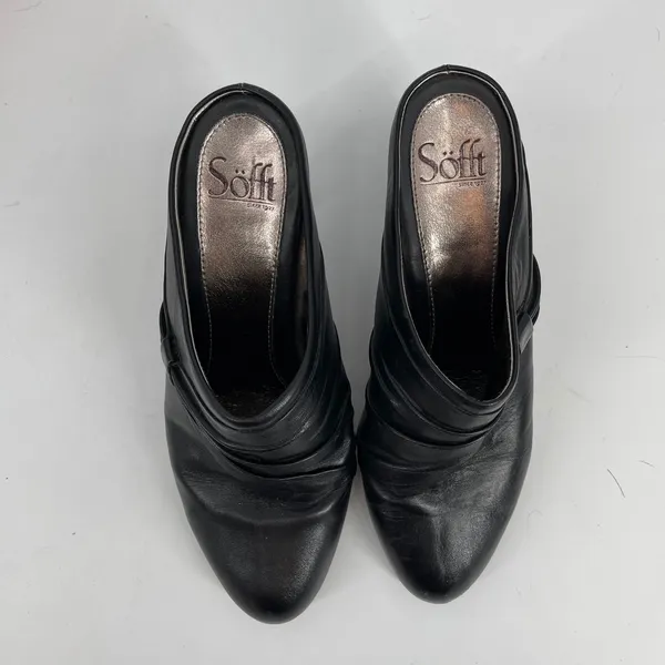 Sofft Black Leather‎ Heeled Mules Size 9M Dressy Slip On Heels Comfort - Image 5