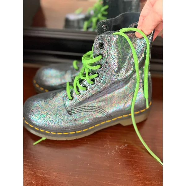 Dr. Martens Womens Combat Boots 7 Silver Leather Pascal Iridescent Crackle - Image 3