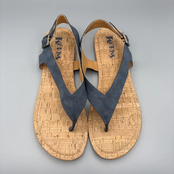 Korks Skylar Sandals Size 9 Blue Faux Leather Vegan Thong Sling Back Cork Summer - Image 2