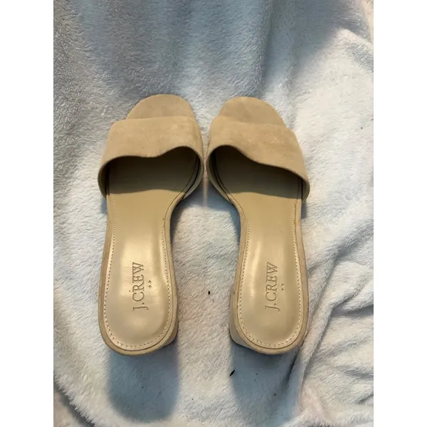 J.Crew‎ Block Heel Slide Sandals Suede Beige Minimalist Neutral Size 11 - Image 2