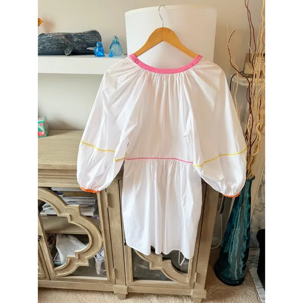 Staud Mini‎ Demi Dress Womens White Multicolor Neon Piping Balloon Sleeve XS - Image 6