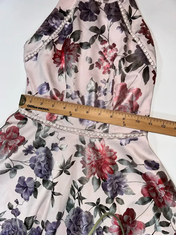 B Darlin Metallic Floral Halter Fit & Flare Dress Size 1/2 - Image 7