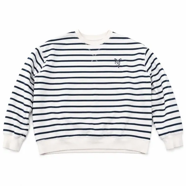 H&M Navy & White Striped Oversized Sweatshirt Bow Heart Graphic M - Image 4