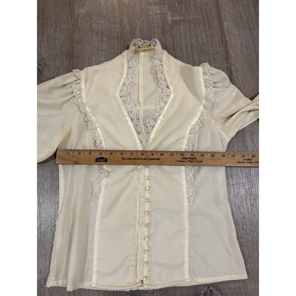 Vtg 70s Gunne Sax Victorian Ruffle Lace Long Sleeve Blouse Edwardian Bridgerton - Image 3
