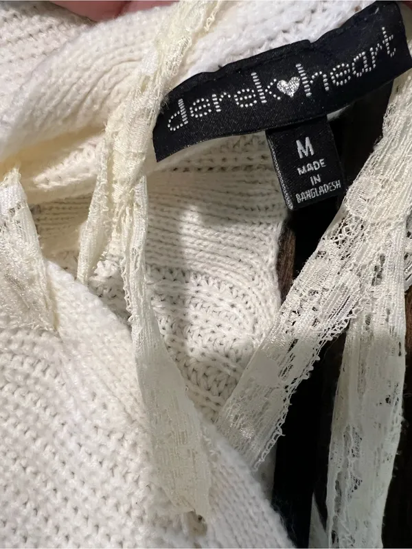 Women's Cream V-Neck Knit Sweater - Image 3
