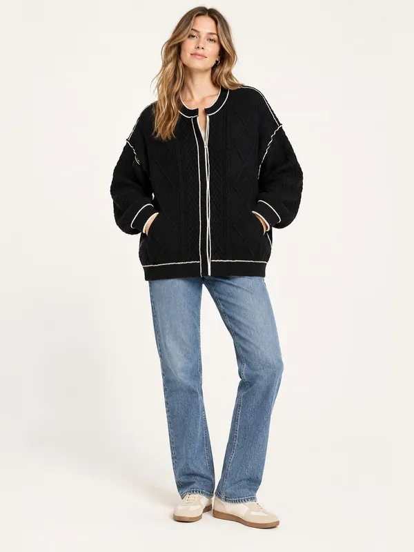 Free People We The Free Cable Tennesee Cable Knit Cardi Long Black White XS NWT - Image 2