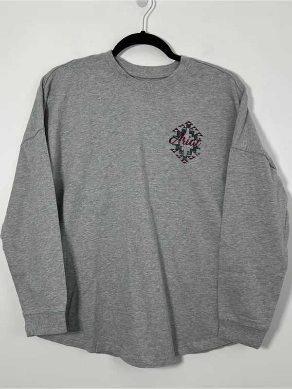Ariat REAL Women’s Medium Oversized Fit Gray Long Sleeve Graphic Shirt - Image 3