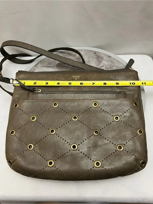 Fossil Issue No. 1954 Brown Leather Crossbody Bag Grommet Studded Purse - Image 11