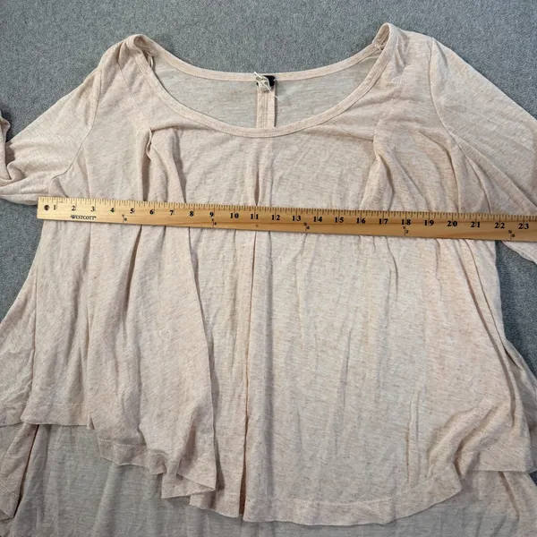 We The Free Free People Women's Medium Peach High Low Pleated 3/4 Sleeve Top - Image 6