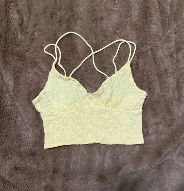 Pastel Yellow Crisscross Back Shirred Cami Top - Image 2