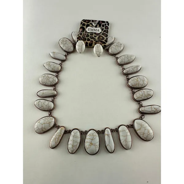 EMMA Southwestern White Stone & Copper Oval Cabochon Necklace and Earring Set - Image 2