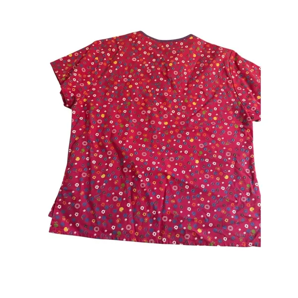 Dickies Scrub Top XS Pink Multicolor Flowers Daisy Cotton Scrubs Nurse Uniform - Image 2