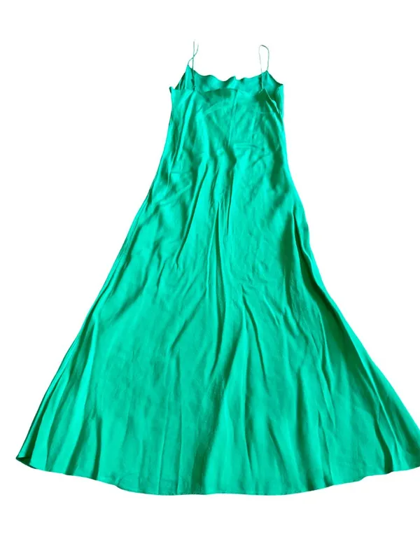 J. Crew Bold Green Midi Dress Spaghetti Strap Flowy Wedding Party Size 6 Women's - Image 8