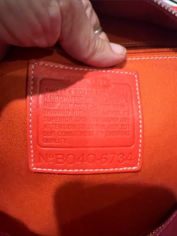 Vintage Coach Twill Garden Tote featuring a fuchsia/pink canvas orange trim - Image 9