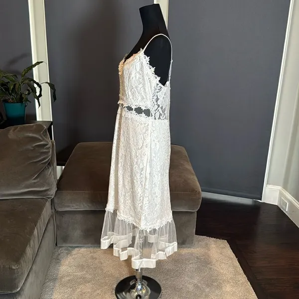 White Floral Lace Mermaid BodyCon Party Dress Sheer RuffleHem Size USXL (tag3XL) - Image 14