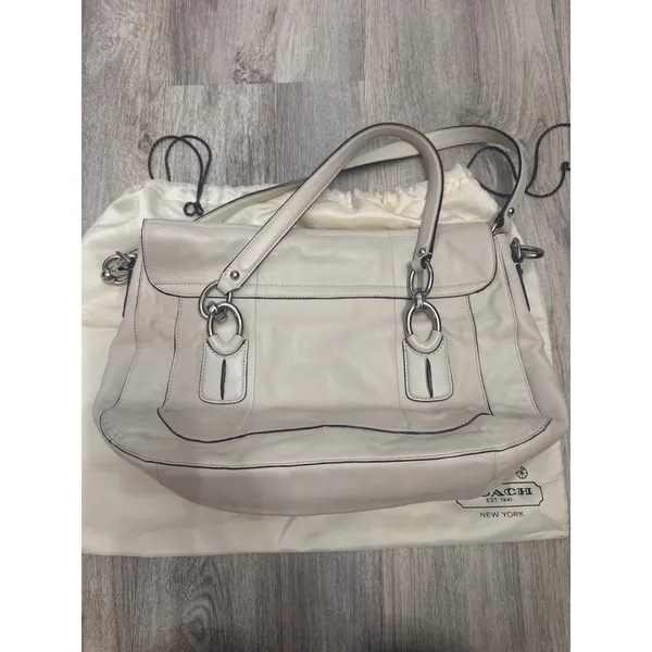 Coach‎ Kristin Off White Leather Flap Shoulder Bag Crossbody Silver Hardware - Image 5