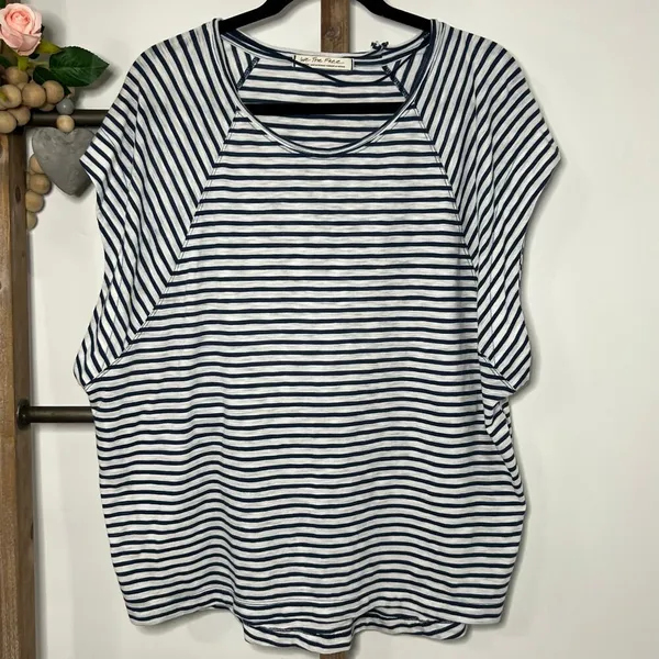 We the Free Oversized Blue White Striped Shirt Size Medium‎ - Image 2