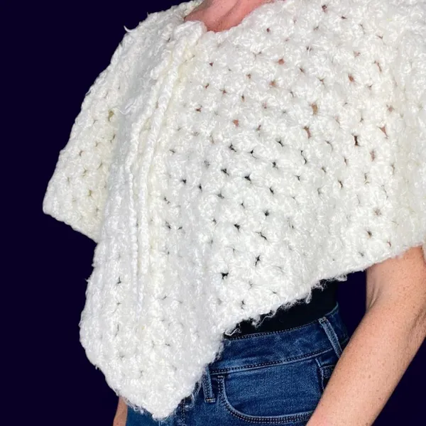 Vintage Handmade Women/Kids Cream White Crochet Poncho Shawl - Image 9