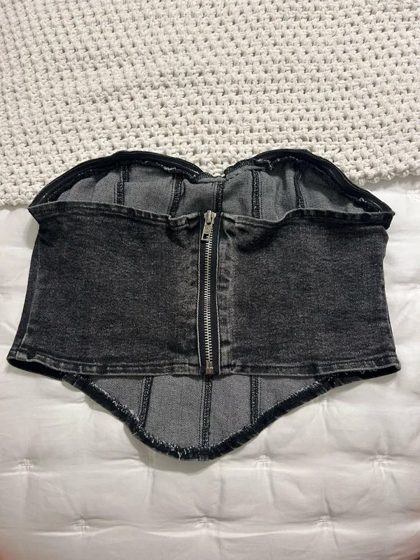 Black Denim Strapless Top Size XS - Image 2