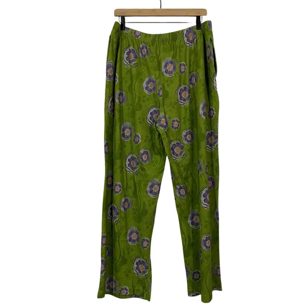 Gudrun Sjoden Green Floral Wide Leg Pants Lagenlook Mori Girl Cottagecore Boho M - Image 6