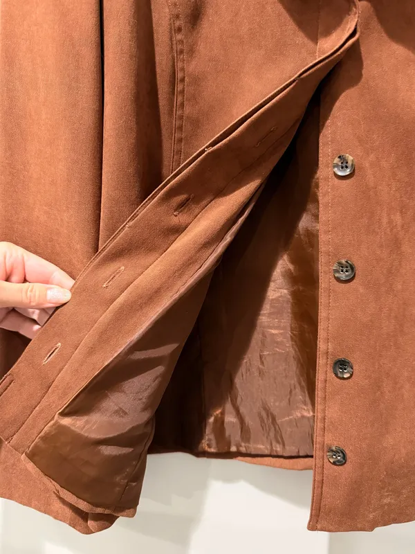 Faux Suede Jacket Coat Tailored Neutral Elevated Quiet Luxury Minimalist Chic - Image 2