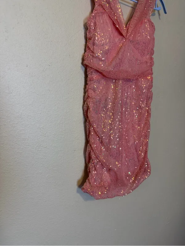 Lucy in the sky Pink sequin mini cocktail dress size‎ Medium - Image 3