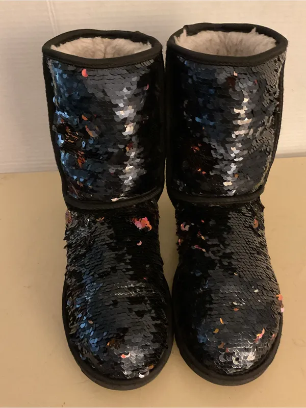 UGG women Black blue sparkle Sequin Classic Short Boots US 9 - Image 6