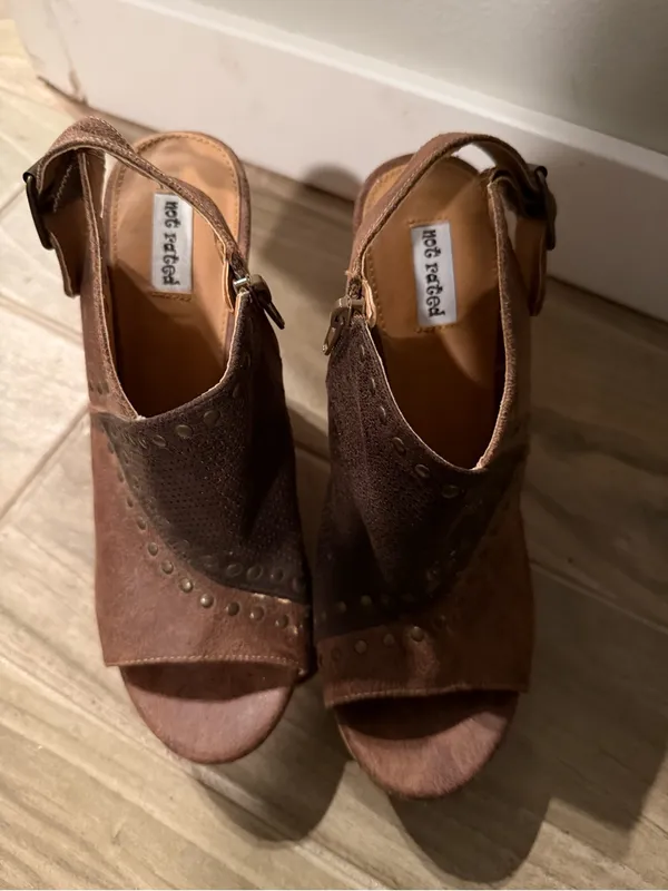 Not Rated Brown & Dark Brown Studded Open-Toe Slingback Mules - Image 2