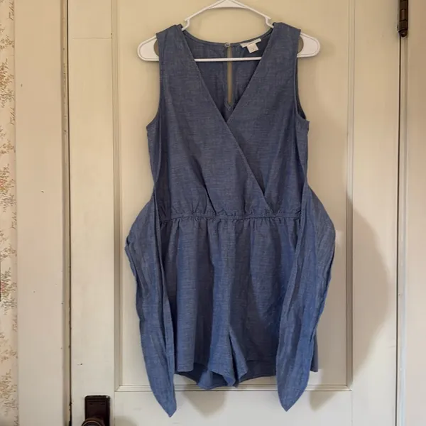 100% Cotton LOFT Denim Blue Romper Shorts - Image 7