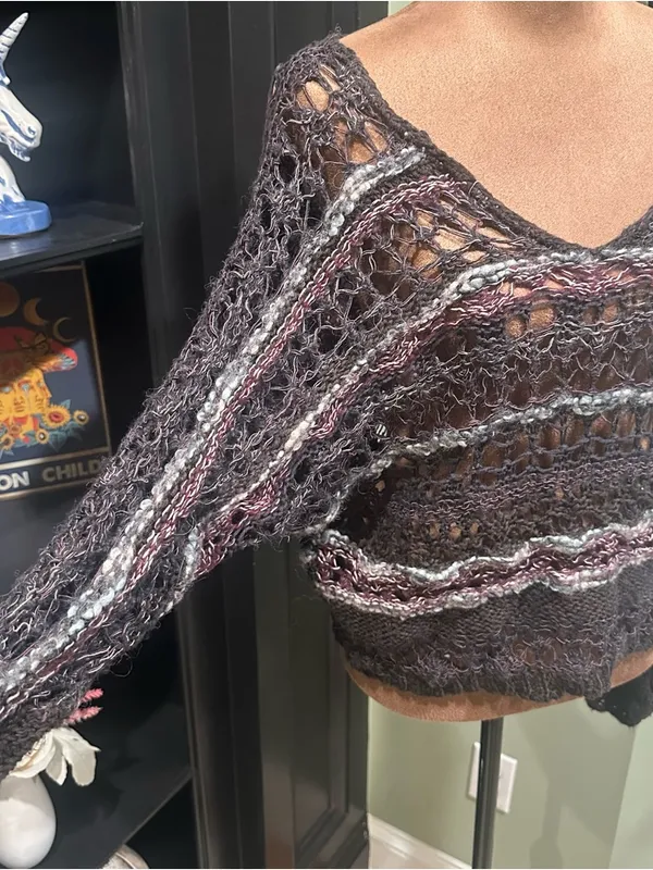 Free People Boho Mixed‑Material Woven Knit Sweater – Size Medium - Image 5