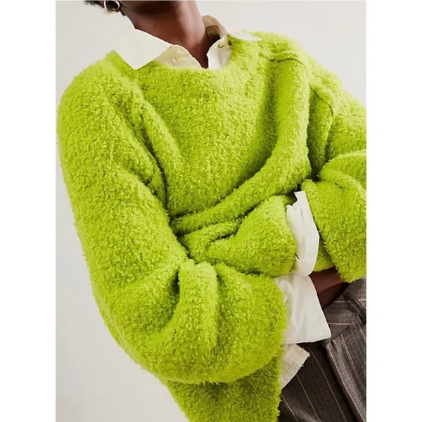 Free People Found My Friend Lime‎ Green Boucle Wool Blend Oversized Sweater Sz M - Image 11