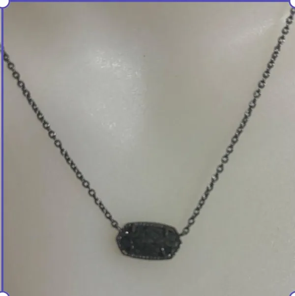 Kendra Scott Elisa Pendant Necklace in Black Drusy - Image 2