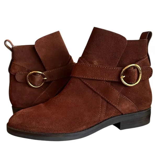 See by Chloé Lyna Suede Ankle Boots Brown Gold Buckle Women’s Size 40.5(US 10.5) - Image 8