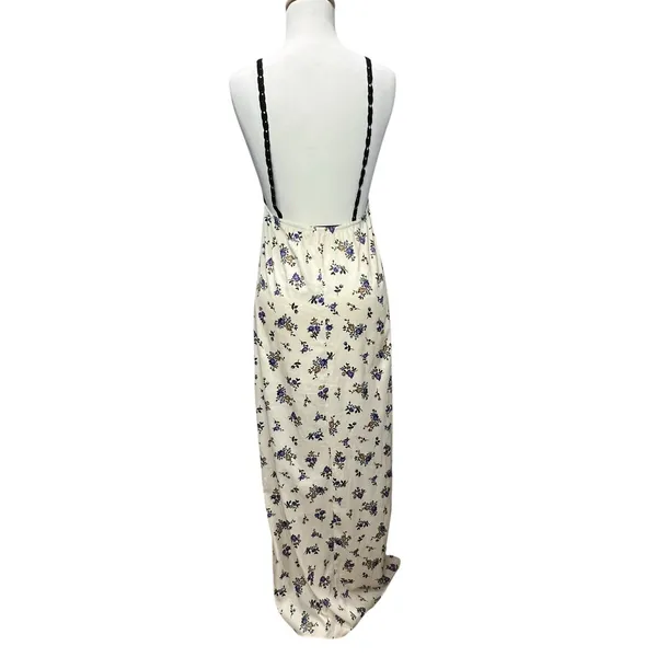 Zara Crochet Satin Maxi Slip Dress Black Cream‎ Lavender Floral Boho Festival S - Image 6