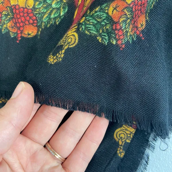 Women's vintage black rose renaissance fruit fringe lightweight fashion scarf‎ - Image 5