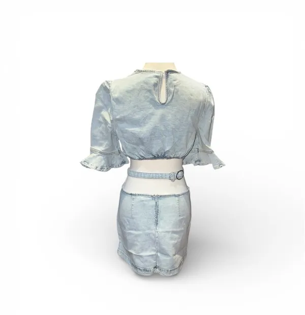 Denim cropped top & cut out skirt - Image 5
