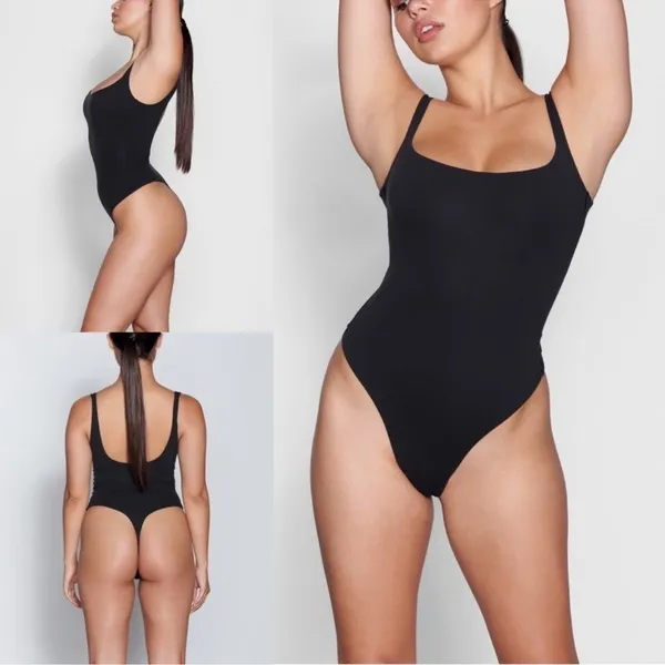 Skims Women's Fits Everybody(G21) Square Neck Bodysuit Top Shirt Onyx NWT size M - Image 2