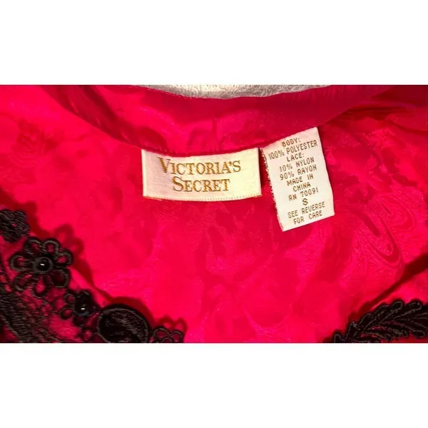 VTG Y2K Victoria's Secret Gold Label Hot Pink & Black Slip Dress Sz S - Image 5