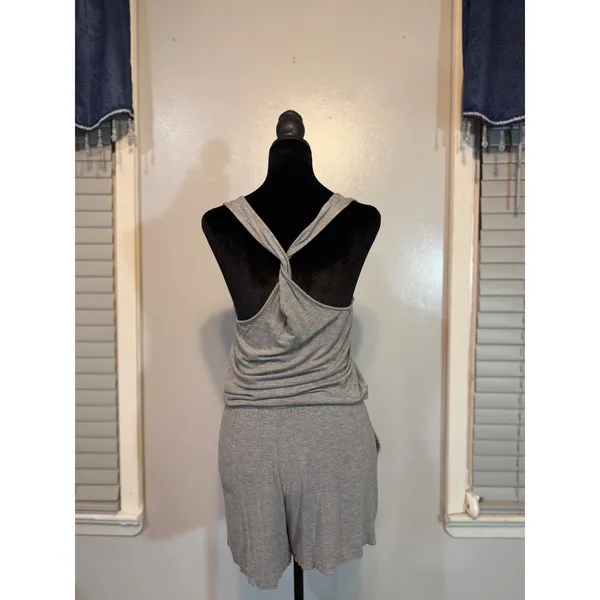 Aerie Gray Knit Romper Twist Back Drawstring Waist Lounge Size XS - Image 3
