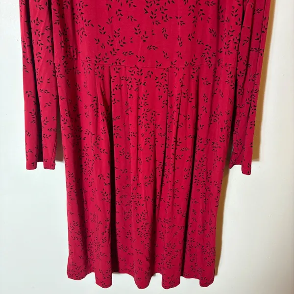 J. Jill WearEver Collection‎ Red Black Leaf Print Long Sleeve Midi Dress Size 1X - Image 3
