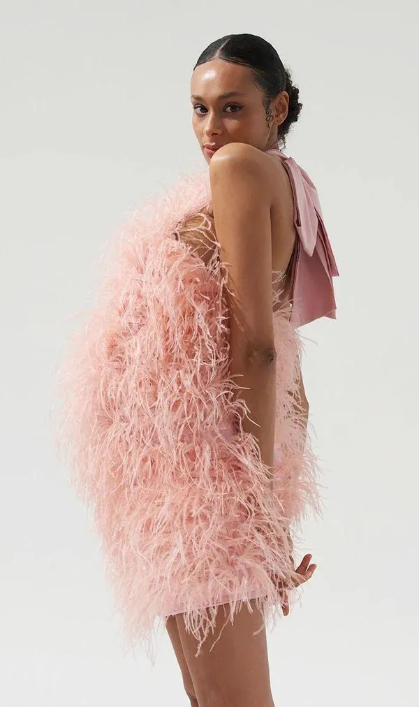 House Of CB NWT SHIRA BLUSH BONED STRAPLESS FEATHER DRESS. Size Medium. Rare and sold out. *no belt - Image 6